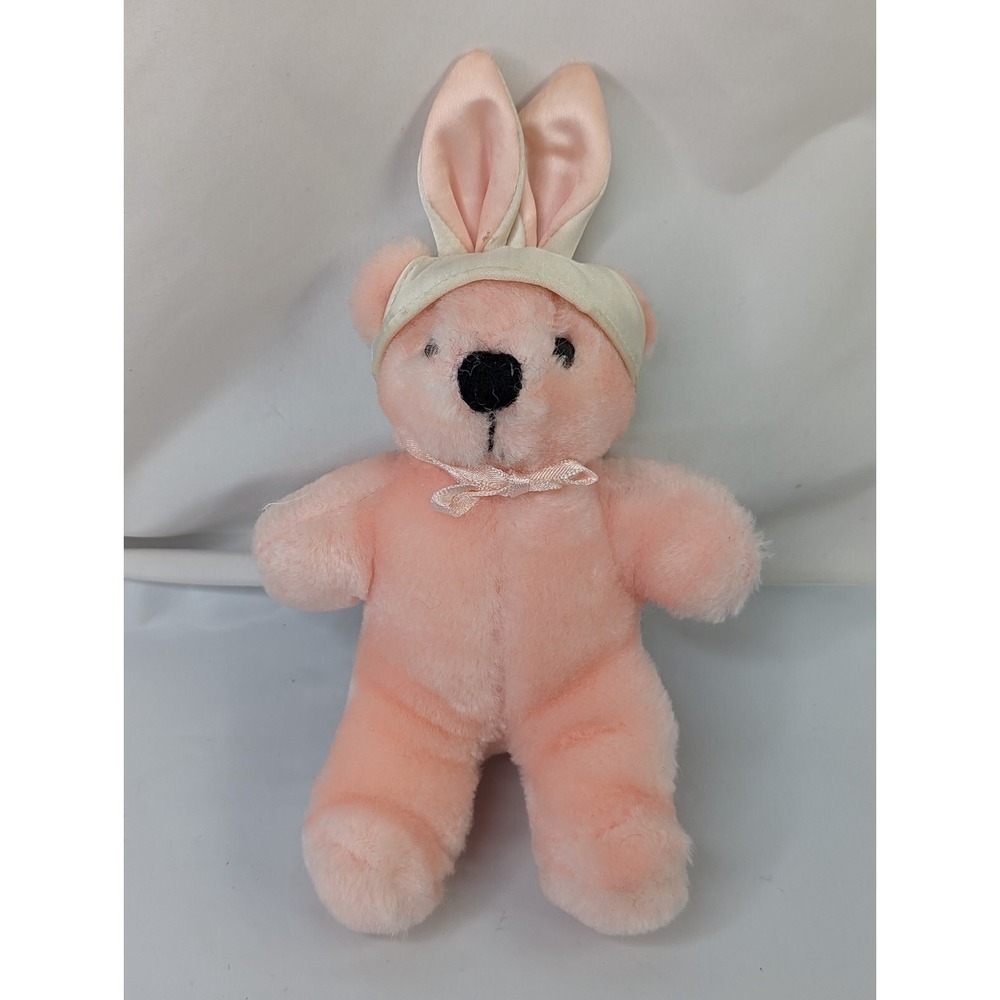 Dakin Pink Bear Plush Satin‎ Rabbit Ears 6 Inch 1985 Stuffed Animal Toy